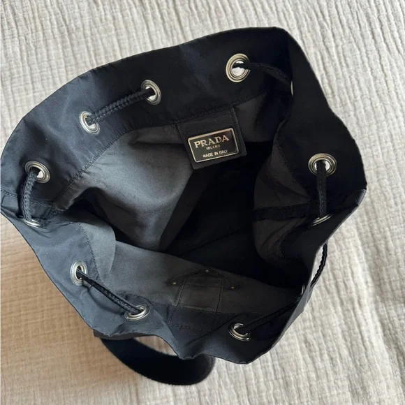 Prada Vintage Bucket Bag with Enameled Metal Triangle Logo Plate